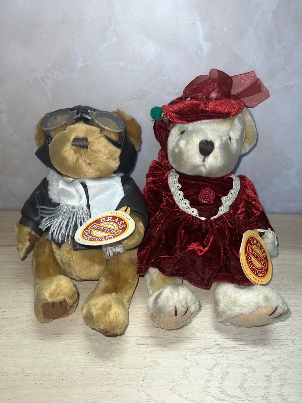 Brass Button Collectables Teddy Bears Radar & Pearl Tagged Vintage Plush Pair